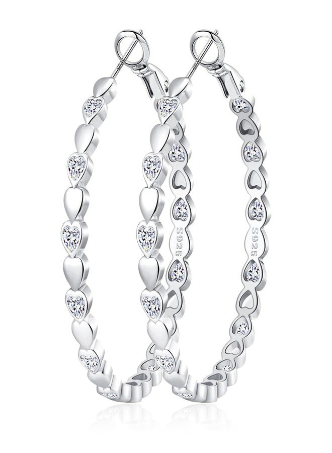 OOOPEL Silver Hoops Earrings for Women Sparkling Sterling Silver Rhinestone Hoop Earring for Womens Cubic Zirconia Jewelry Gift Large Hoop Earrings for Women - Image 1